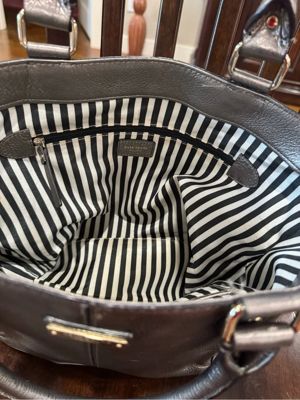 kate spade Metallic Gray Pebbled Leather Tote
